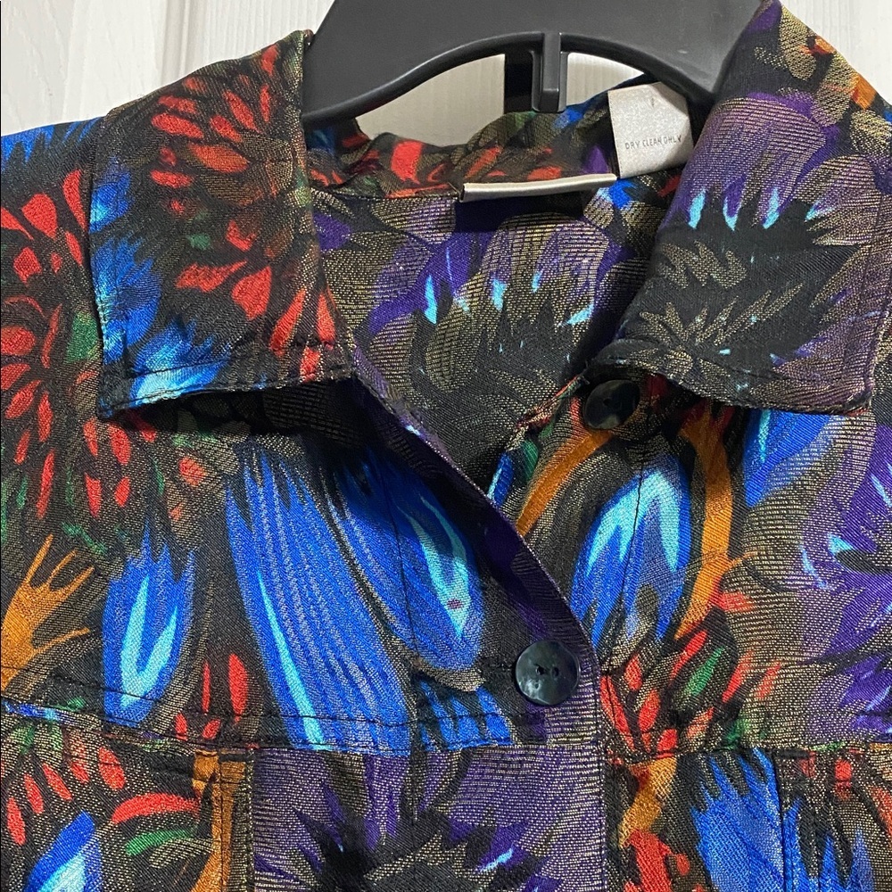 Chicos floral silk blend button down jacket size MEDIUM - Picture 3 of 13